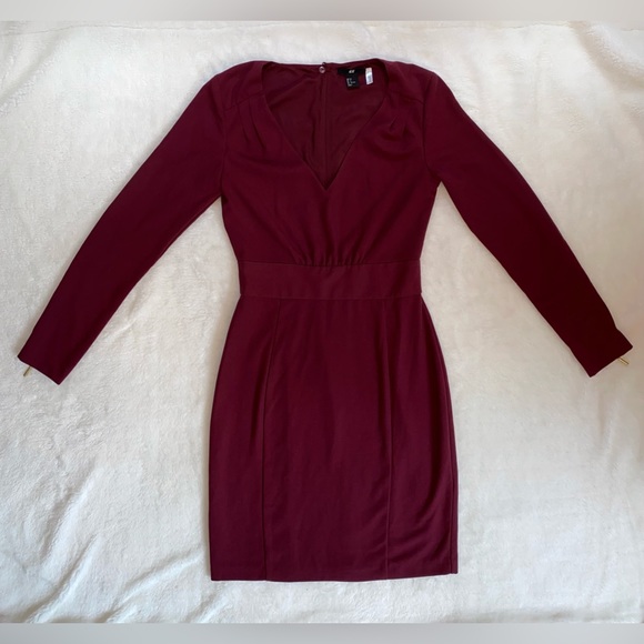 ❤️H&M Burgundy Red Long Sleeve Midi Dress - Picture 4 of 8